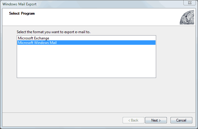 Step 2 How to backup e-mail form Microsoft Mail on Vista - Step 2 of 6