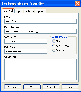 Step 2 How to use Cute FTP to upload files to your site - Step 2 of 4