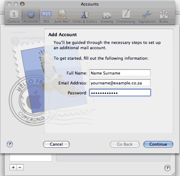 Step 3 Set up an e-mail account on Mac Mail - Step 3 of 6