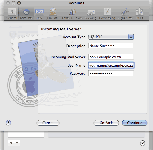 Step 4 Set up an e-mail account on Mac Mail - Step 4 of 6