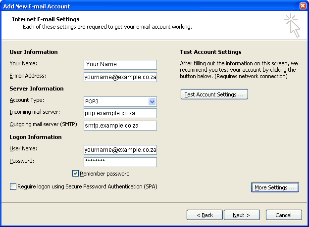 Step 6 Set up an e-mail account on Microsoft Outlook 2007 - Step 6 of 9