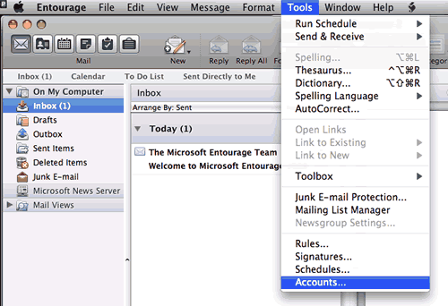 Step 1 Set up an e-mail account on Entourage Mac - Step 1 of 6
