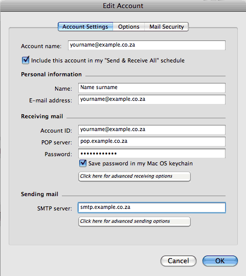 Step 5 Set up an e-mail account on Entourage Mac - Step 5 of 6
